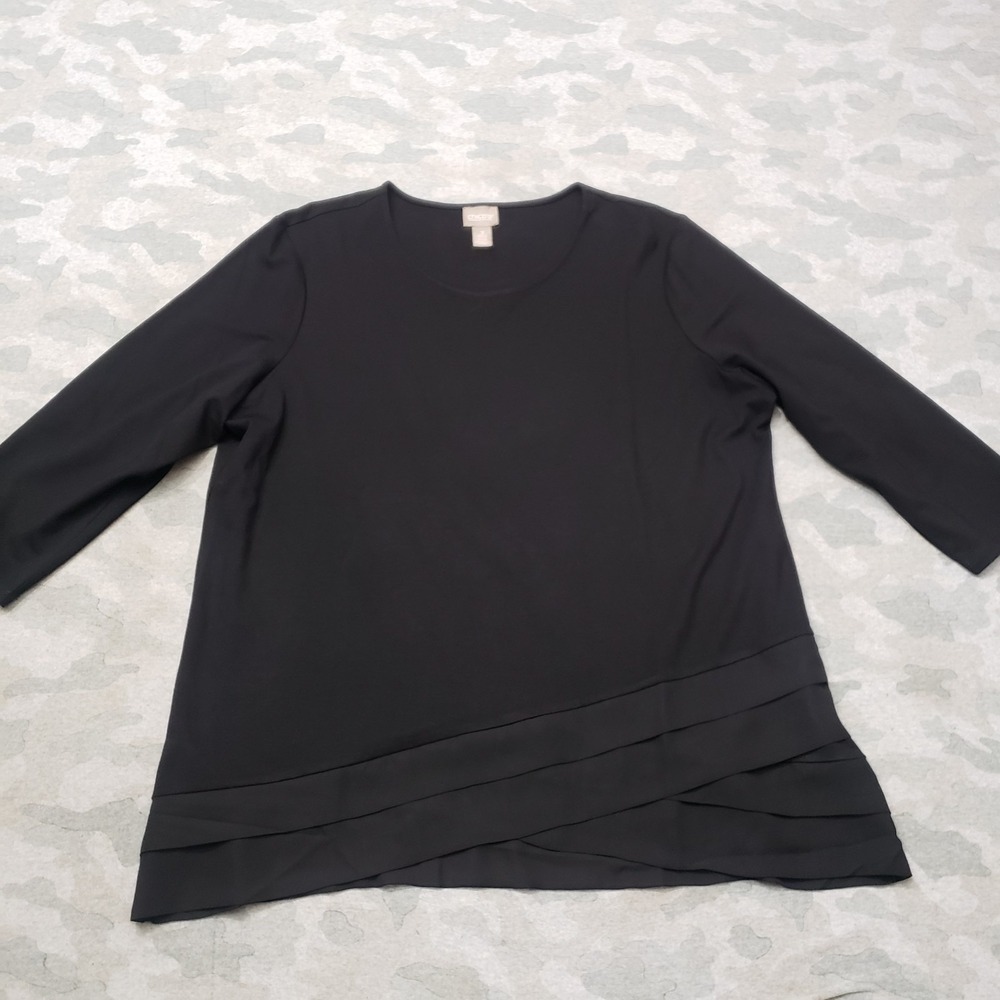 Chico's Top Womens 3 Black Pullover 3/4 Quarter Sleeve Layered